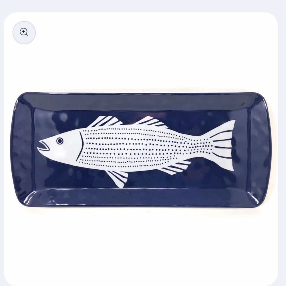 Merritt Striper by Kate Nelligan Melamine Loaf Tray new blue plate white fish